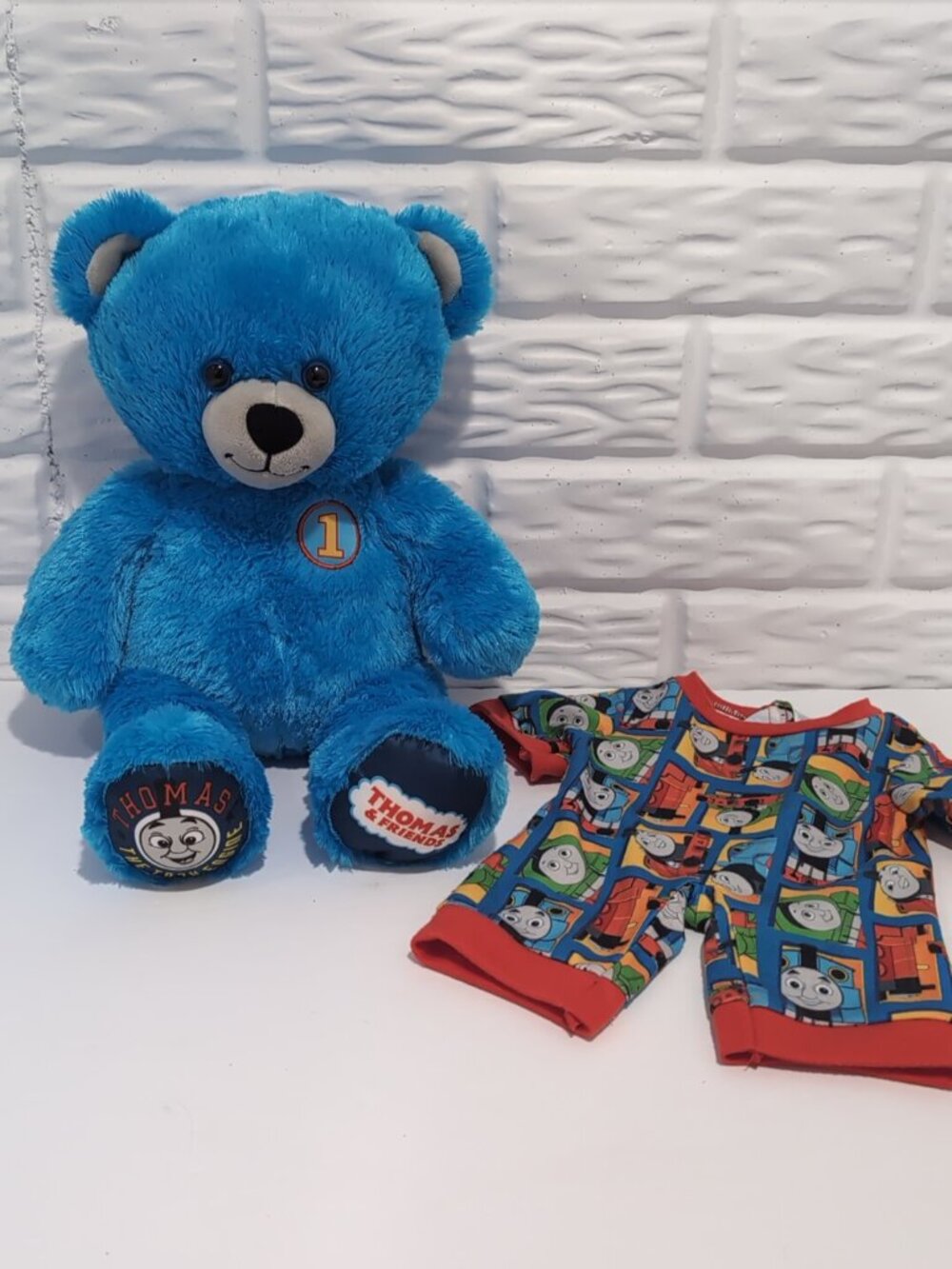 Build-A-Bear Thomas & Friends Plush Bear 16" Blue Teddy w Train Engine PJ Outfit